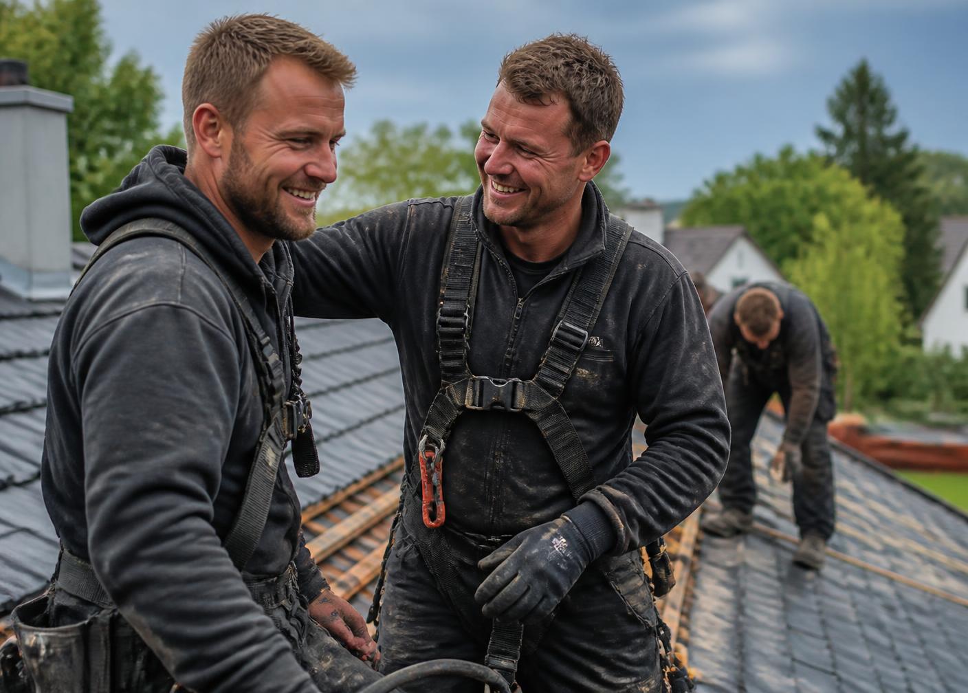 Team von Karl Stahl Bedachungen bei der Arbeit auf einem Dach